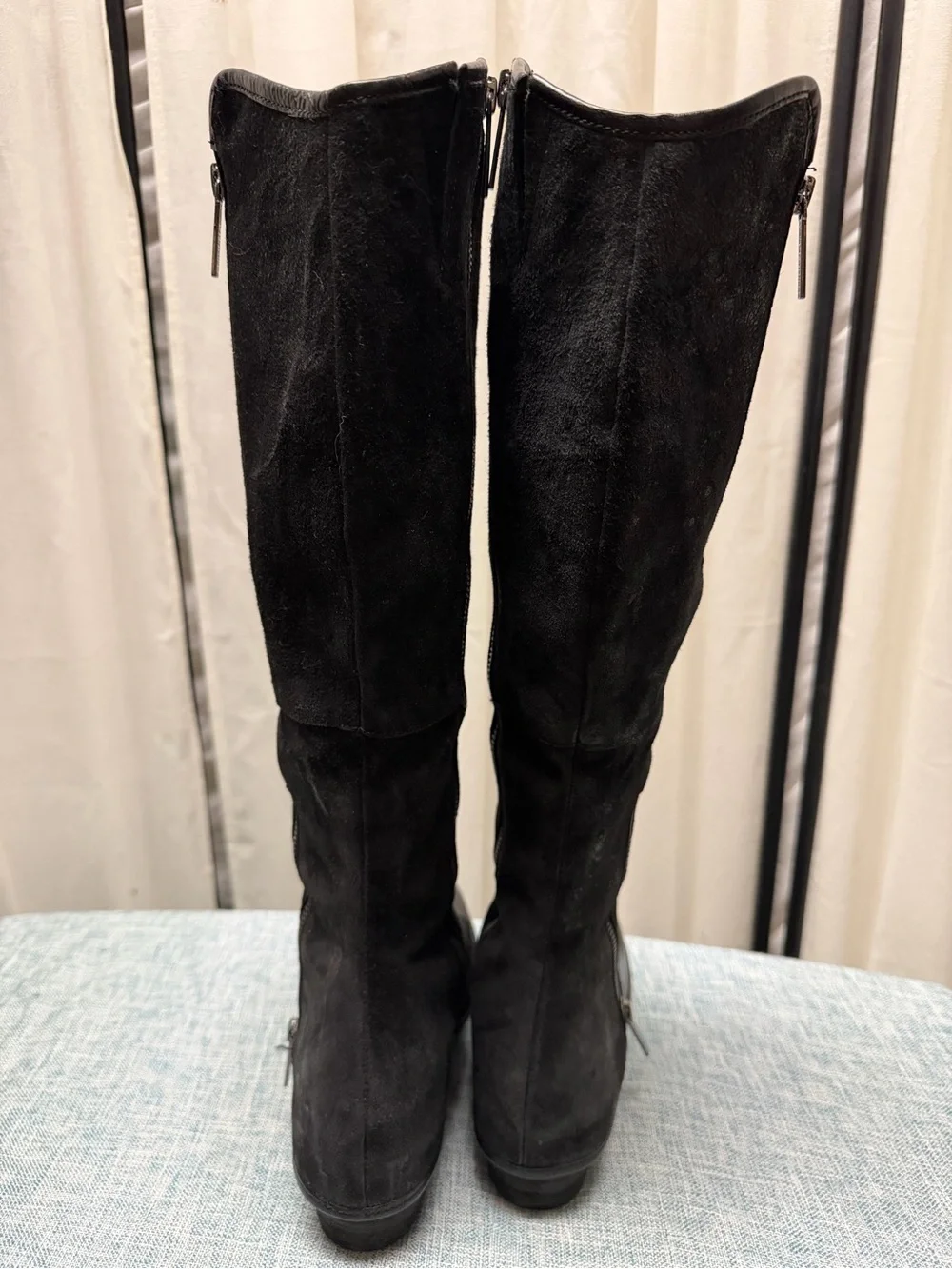 Donald J. Pliner Black Leather and Suede Over-the-Knee Boots